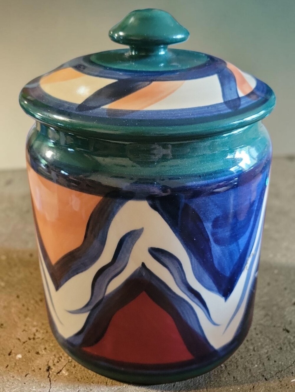 Vtg 1996 Signed GAIL PITTMAN GREEN AZALEA CANISTER Medium Lidded Jar